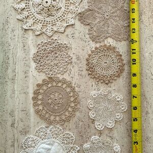 Set of Vintage 8 Crochet Doilies in Ivory & Beige